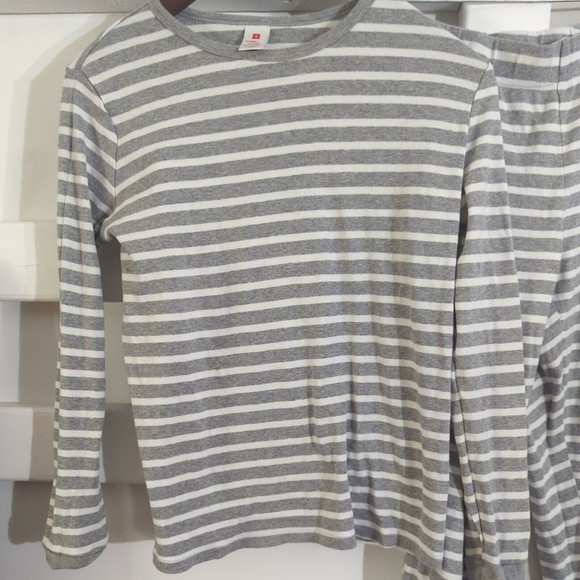 Target Women's Small Gray & White Striped Cotton Pajama Set 2 Piece pockets - Picture 2 of 9